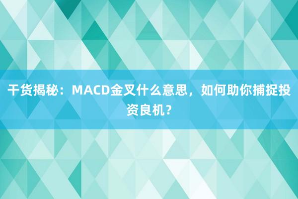 干货揭秘：MACD金叉什么意思，如何助你捕捉投资良机？