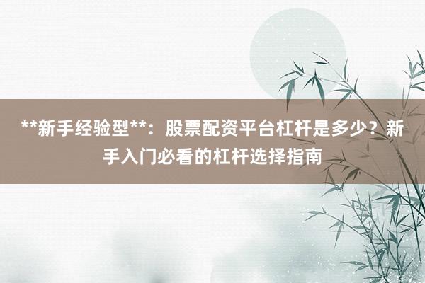 **新手经验型**：股票配资平台杠杆是多少？新手入门必看的杠杆选择指南