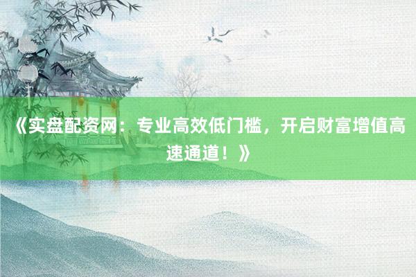 《实盘配资网：专业高效低门槛，开启财富增值高速通道！》