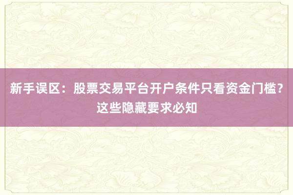 新手误区：股票交易平台开户条件只看资金门槛？这些隐藏要求必知