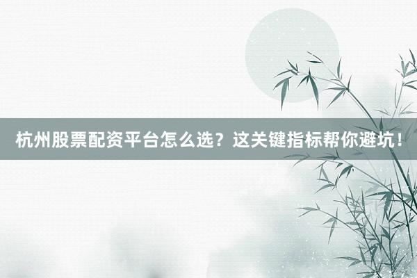 杭州股票配资平台怎么选？这关键指标帮你避坑！