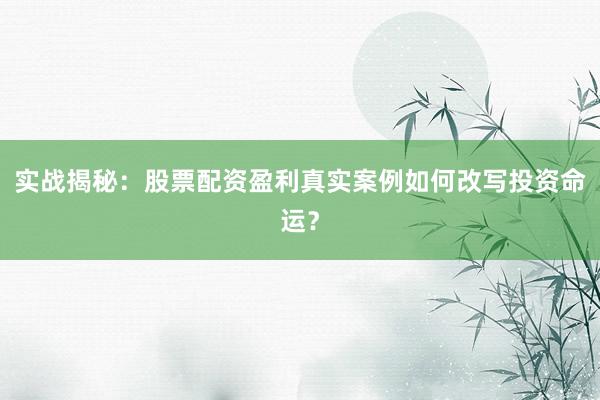 实战揭秘：股票配资盈利真实案例如何改写投资命运？