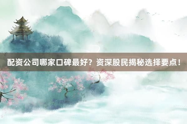 配资公司哪家口碑最好？资深股民揭秘选择要点！