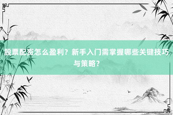 股票配资怎么盈利？新手入门需掌握哪些关键技巧与策略？