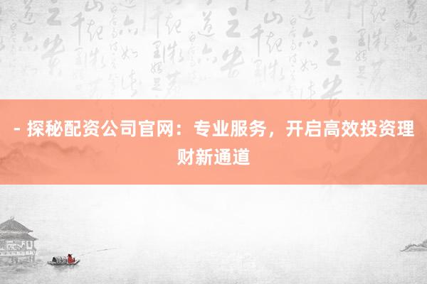 - 探秘配资公司官网：专业服务，开启高效投资理财新通道