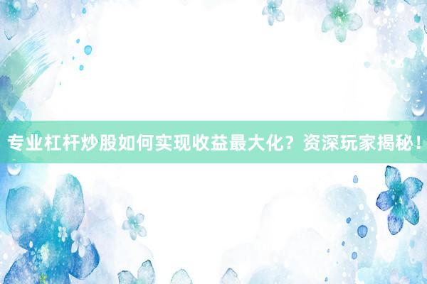 专业杠杆炒股如何实现收益最大化?资深玩家揭秘!