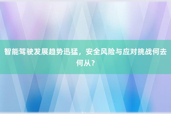 智能驾驶发展趋势迅猛，安全风险与应对挑战何去何从？
