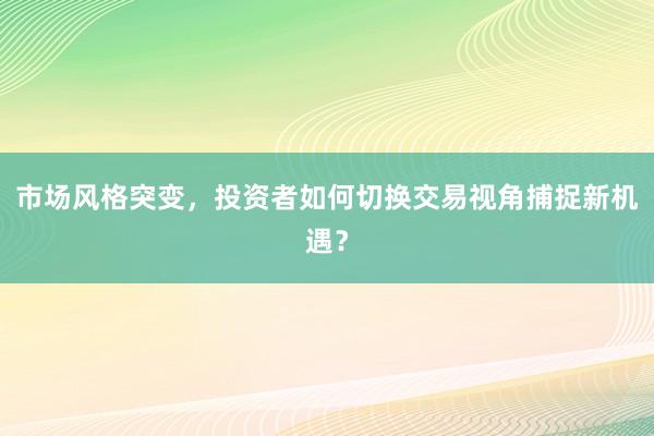 市场风格突变，投资者如何切换交易视角捕捉新机遇？