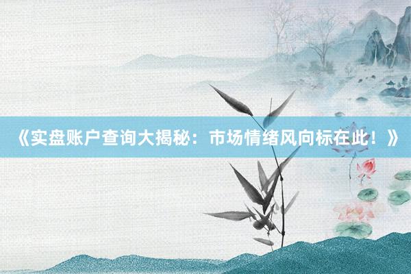 《实盘账户查询大揭秘：市场情绪风向标在此！》