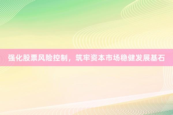 强化股票风险控制，筑牢资本市场稳健发展基石