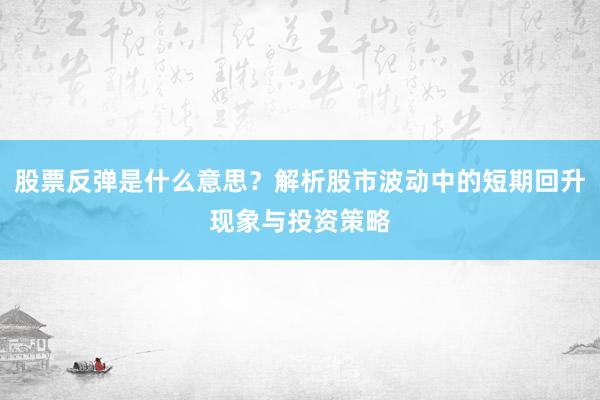 股票反弹是什么意思？解析股市波动中的短期回升现象与投资策略