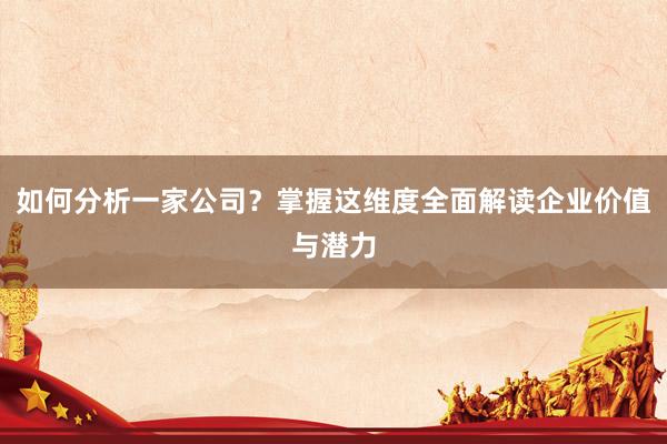 如何分析一家公司？掌握这维度全面解读企业价值与潜力