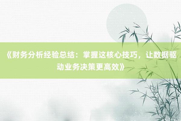 《财务分析经验总结:掌握这核心技巧,让数据驱动业务决策更高效》